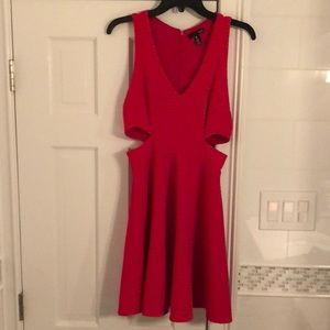 AQUA fit-and -flare hot pink cutout dress